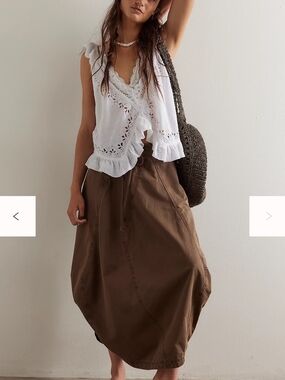 Free People Cotton Balloon Midi Skirt in Charcoal Grey